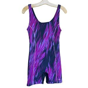 Adorerex Women's Purple Black One Piece Swimsuit modest unisuit bathing suit XXL